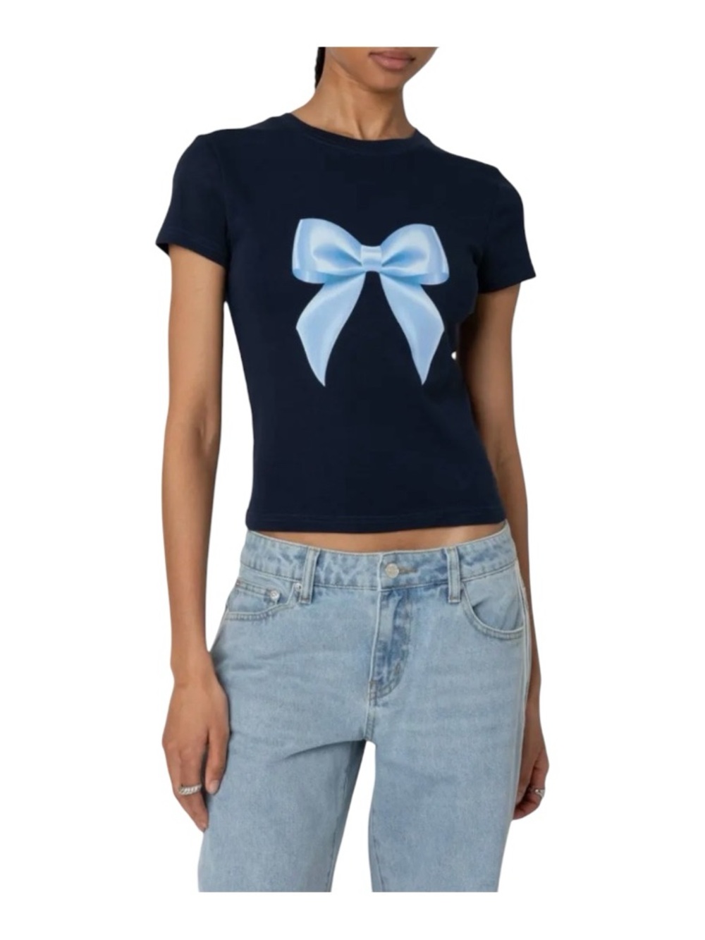Edikted Blue Tee with Pale Blue Bow Graphic
